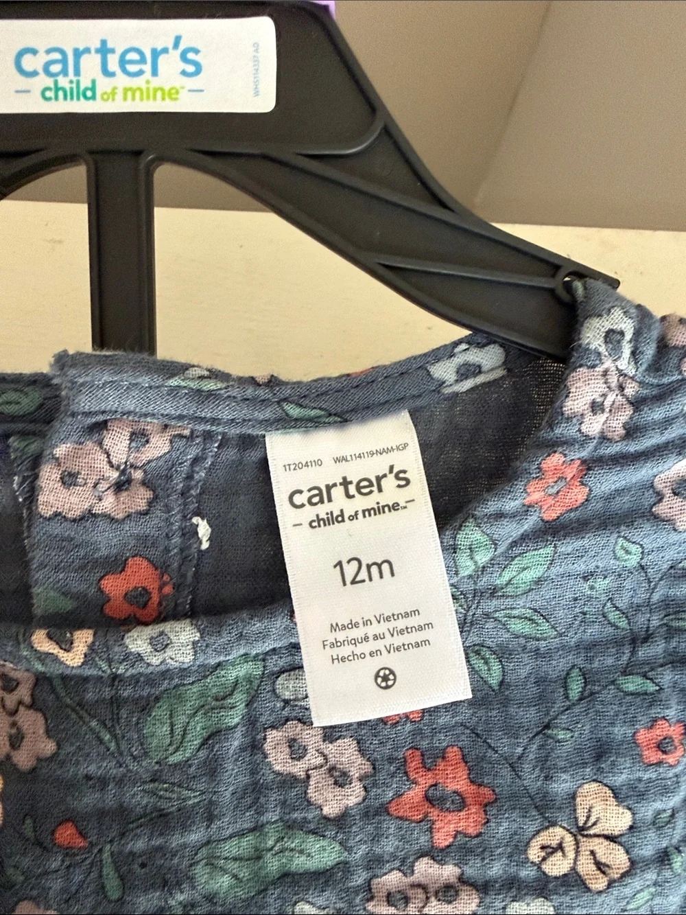 Carter's Charcoal Floral Long-Sleeve Baby Bodysuit with Cream Accents